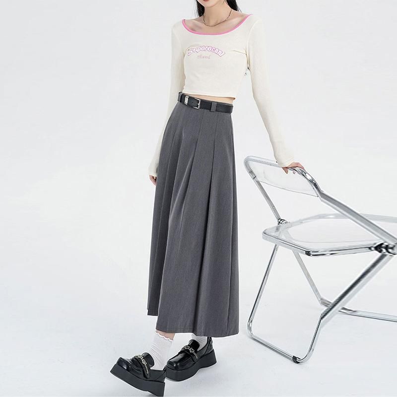 Plain High Rise Midi A-Line Skirt