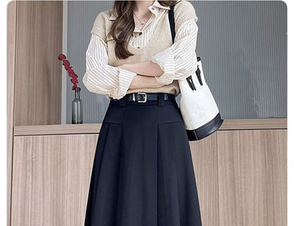 Plain High Rise Midi A-Line Skirt