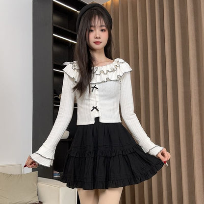 Dotted Ruffled High Rise Mini A-Line Skirt