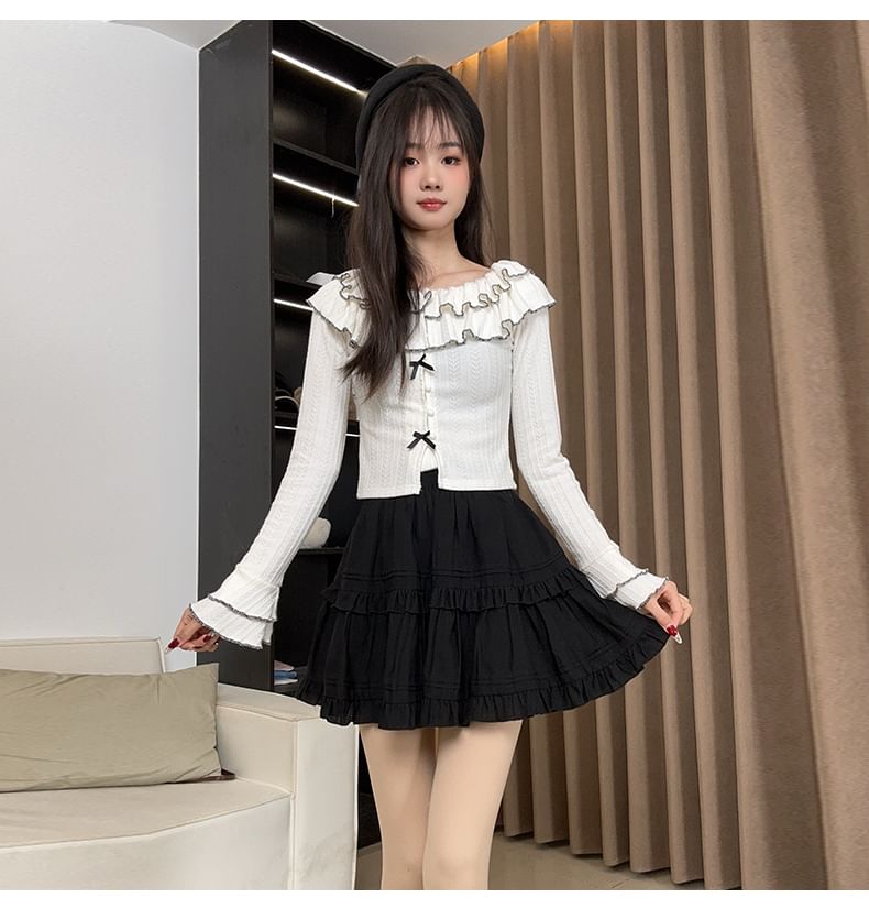 Dotted Ruffled High Rise Mini A-Line Skirt