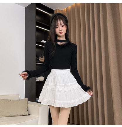 Dotted Ruffled High Rise Mini A-Line Skirt