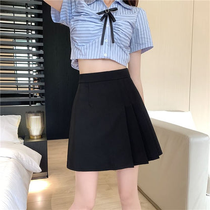 Pleated Asymmetrical Mini Skirt with Solid Fabric