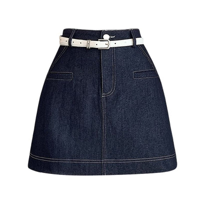 Contrast Stitch Denim Mini Skirt with High Rise