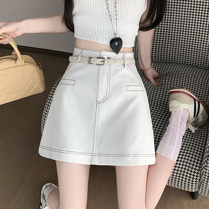 Contrast Stitch Denim Mini Skirt with High Rise