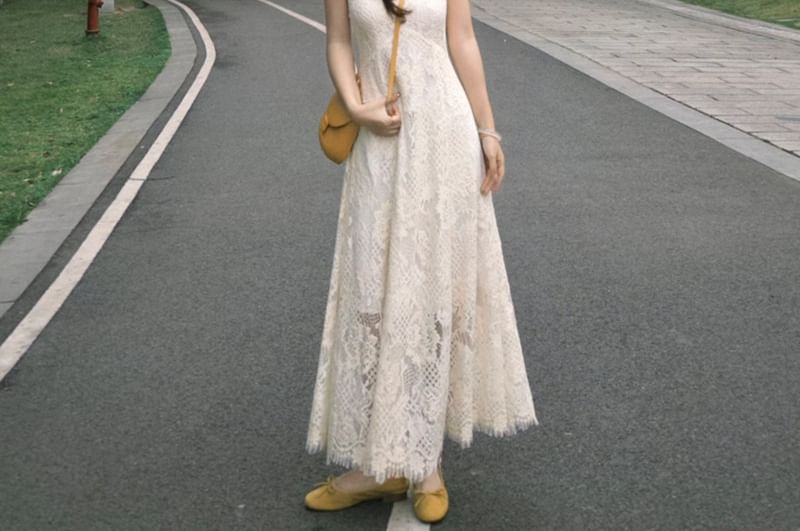 Lace V-Neck Spaghetti Strap A-Line Dress Jacket