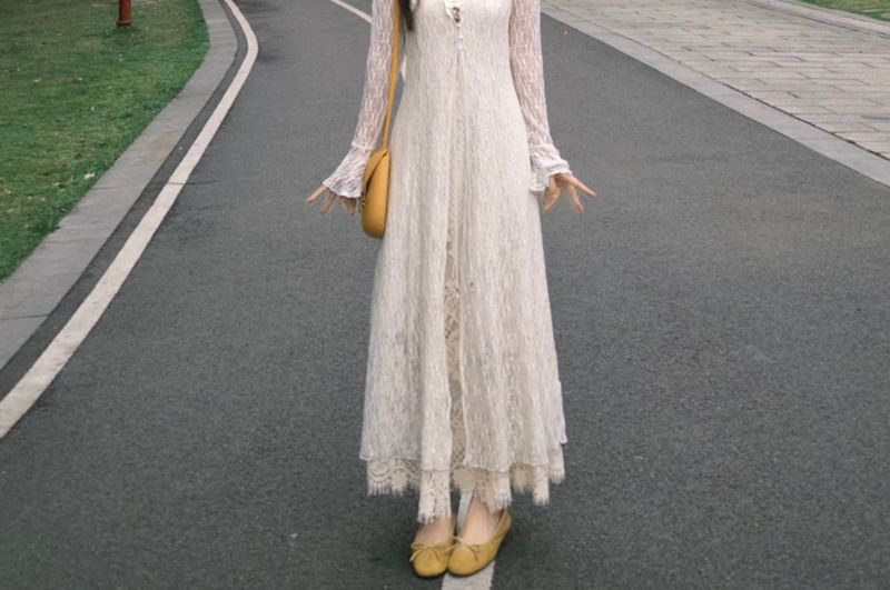 Lace V-Neck Spaghetti Strap A-Line Dress Jacket