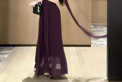 Mesh Slit Mock Neck Sleeveless A-Line Maxi Dress