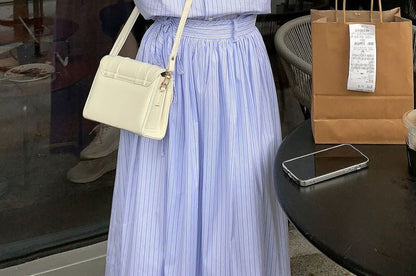 Collared Sleeveless Shirt, Zip Long-Sleeve Top, A-Line Skirt Set