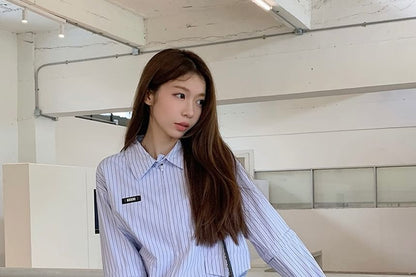 Collared Sleeveless Shirt, Zip Long-Sleeve Top, A-Line Skirt Set