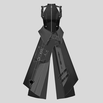Vest with Buckled Zip, Wide-Leg Pants, Panel Skirt, Belt Set