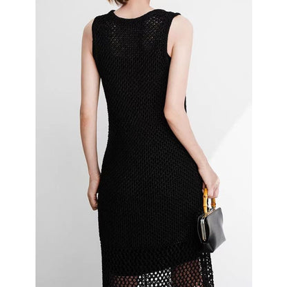Crochet Crewneck Sleeveless Sheath Maxi Dress