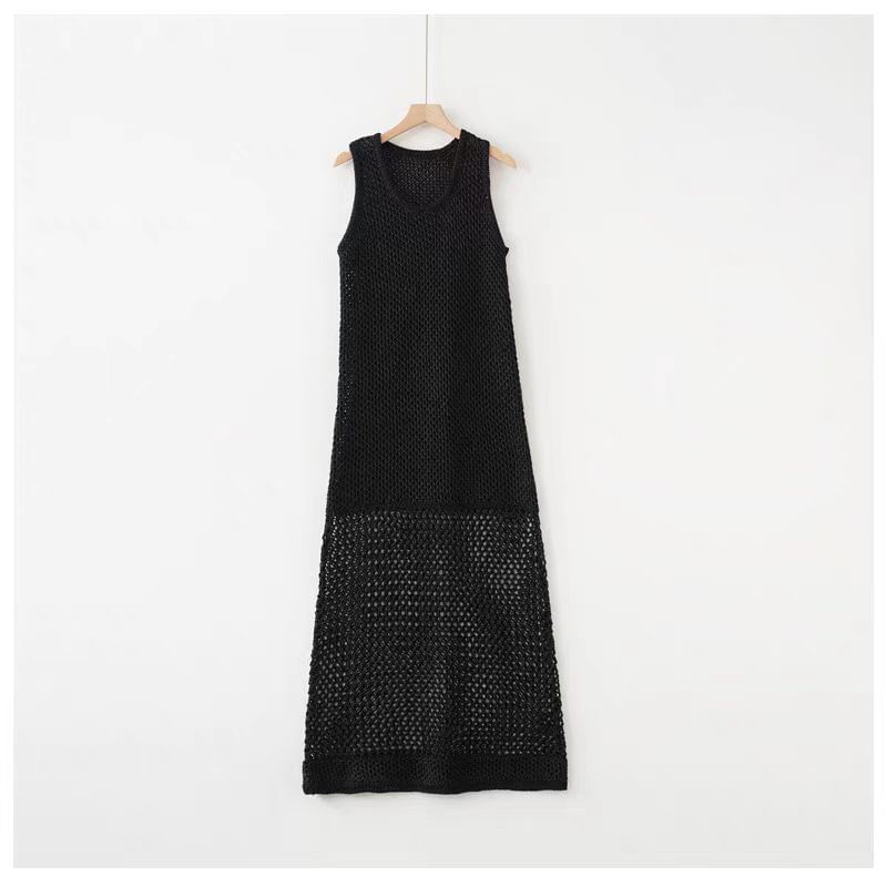 Crochet Crewneck Sleeveless Sheath Maxi Dress