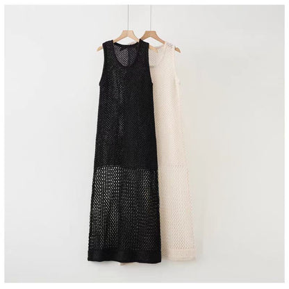 Crochet Crewneck Sleeveless Sheath Maxi Dress