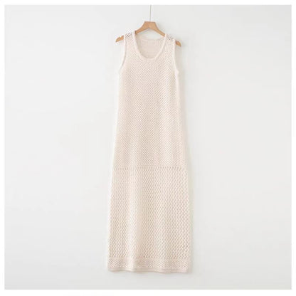 Crochet Crewneck Sleeveless Sheath Maxi Dress