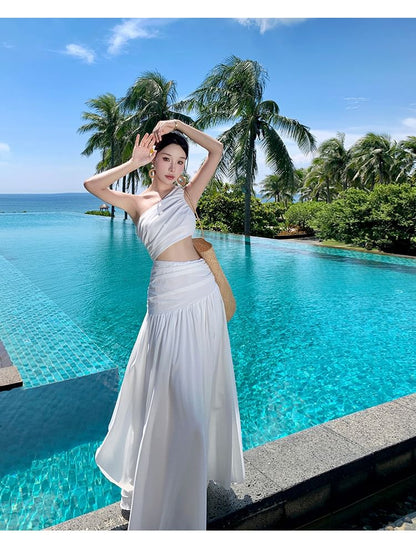 Cutout One-Shoulder Sleeveless A-Line Maxi Dress