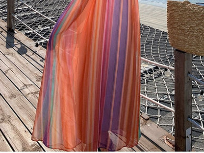 Block Color Halter A-Line Maxi Dress