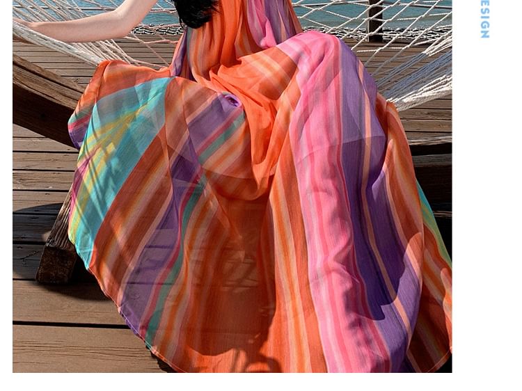 Block Color Halter A-Line Maxi Dress