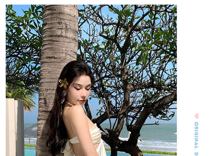 Open Back Slit Halter A-Line Maxi Dress