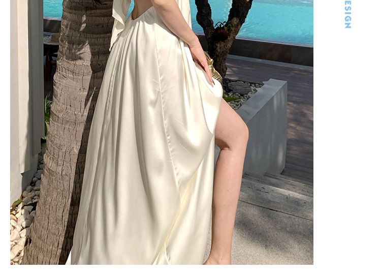 Open Back Slit Halter A-Line Maxi Dress
