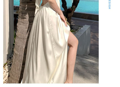 Open Back Slit Halter A-Line Maxi Dress