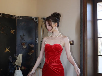 Twist Strapless Corset Mermaid Maxi Dress
