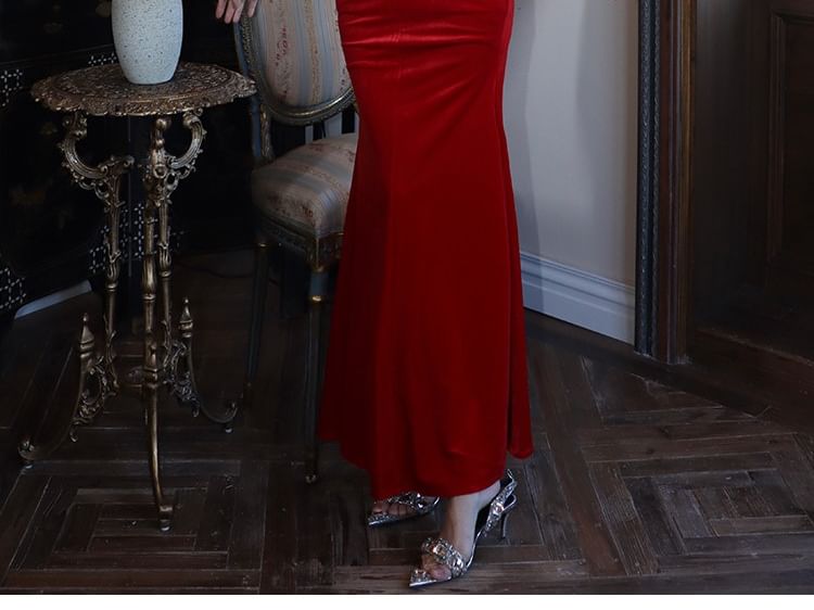 Twist Strapless Corset Mermaid Maxi Dress