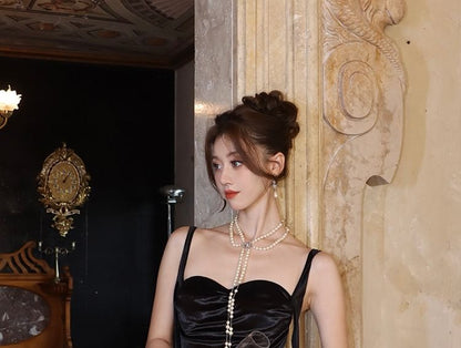 Open Back Ruched Velvet Spaghetti Strap Mermaid Dress