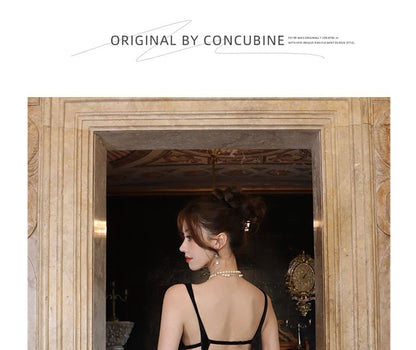 Open Back Ruched Velvet Spaghetti Strap Mermaid Dress