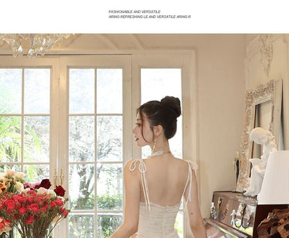 Frill Trim Cutout Slit Spaghetti Strap A-Line Dress