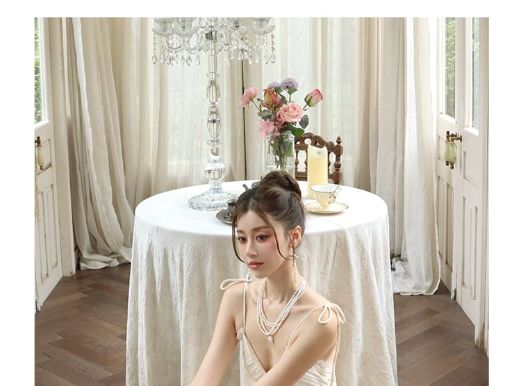 Frill Trim Cutout Slit Spaghetti Strap A-Line Dress
