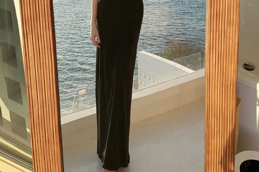 Cutout Plain Tube Sheath Maxi Dress