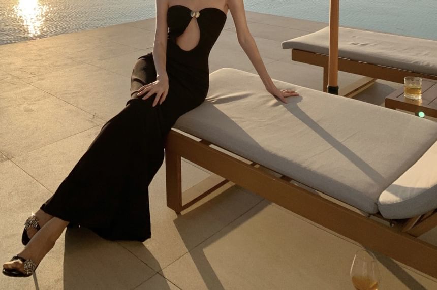 Cutout Plain Tube Sheath Maxi Dress