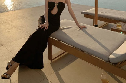 Cutout Plain Tube Sheath Maxi Dress