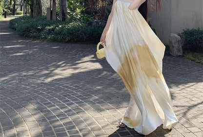 Tie Dye Slit Spaghetti Strap A-Line Maxi Dress