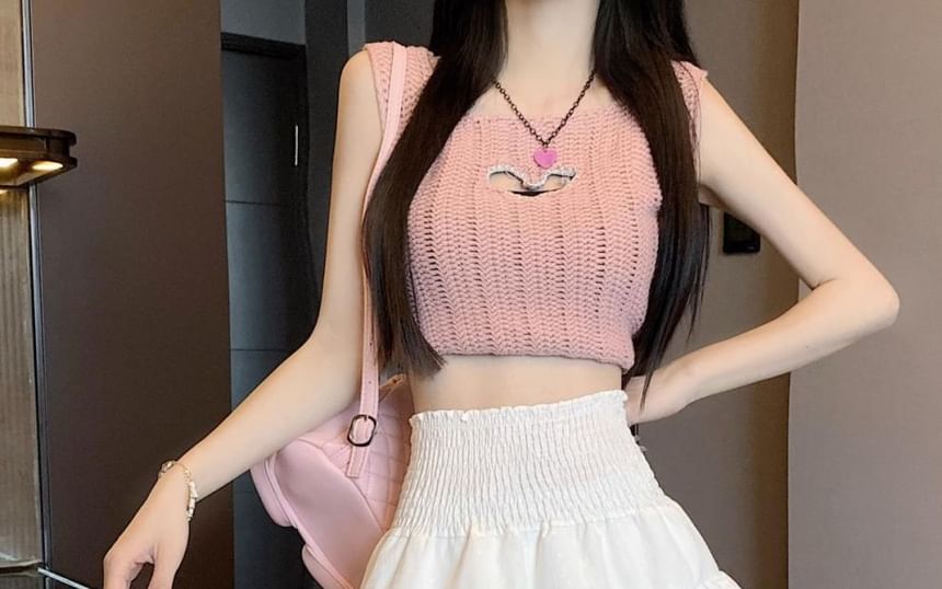 Tiered Mini Skirt in Solid Fabric with High Rise