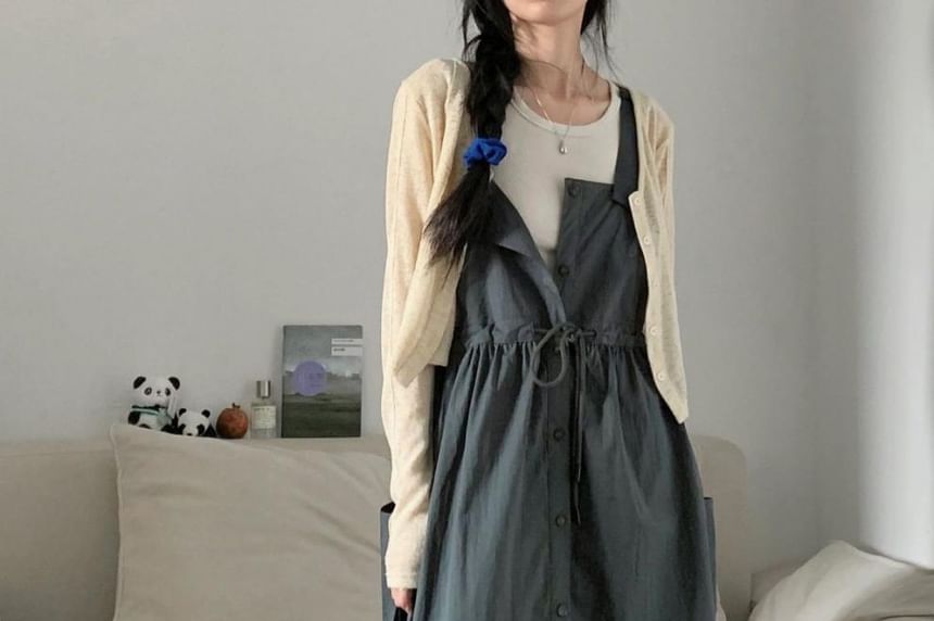 Button-Up Plain Sleeveless Maxi Dress Set
