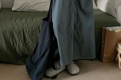 Button-Up Plain Sleeveless Maxi Dress Set