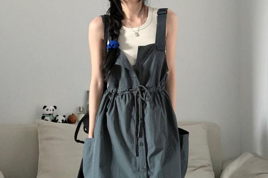 Button-Up Plain Sleeveless Maxi Dress Set