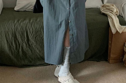 Button-Up Plain Sleeveless Maxi Dress Set