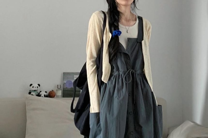Button-Up Plain Sleeveless Maxi Dress Set