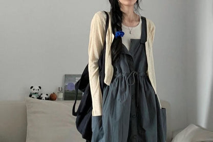 Button-Up Plain Sleeveless Maxi Dress Set