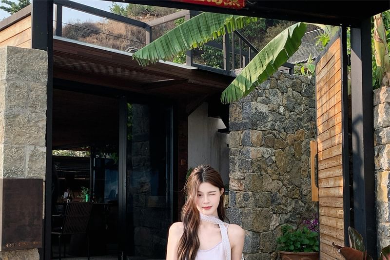Long-Sleeve Shirt and V-Neck Spaghetti Strap Sundress Set