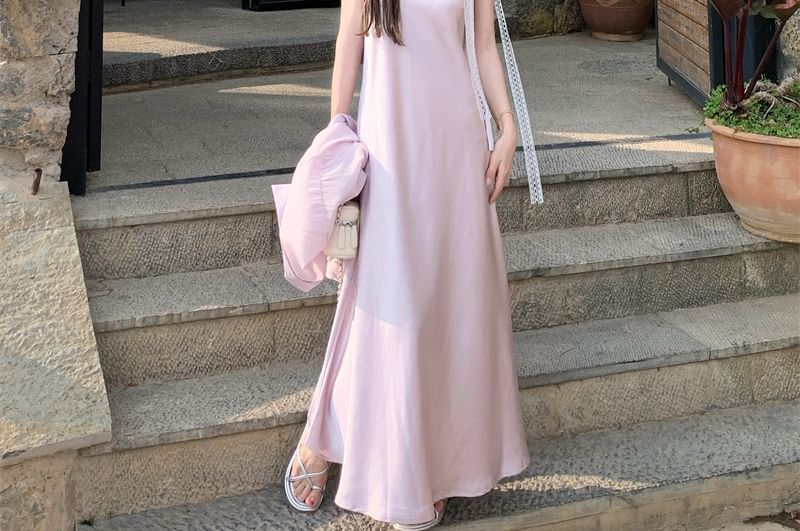 Long-Sleeve Shirt and V-Neck Spaghetti Strap Sundress Set