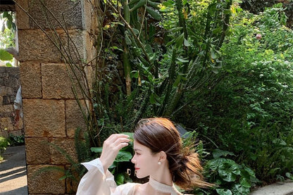 Long-Sleeve Shirt and V-Neck Spaghetti Strap Sundress Set