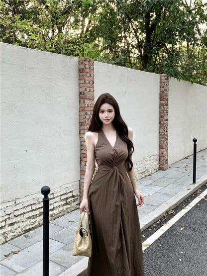 V-Neck Knot Detail Sleeveless Maxi Sundress