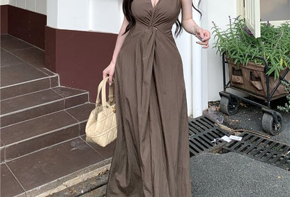 V-Neck Knot Detail Sleeveless Maxi Sundress