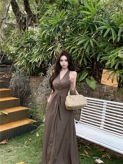 V-Neck Knot Detail Sleeveless Maxi Sundress