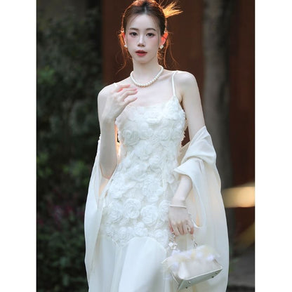 Lace Spaghetti Strap Maxi Dress Cardigan Set