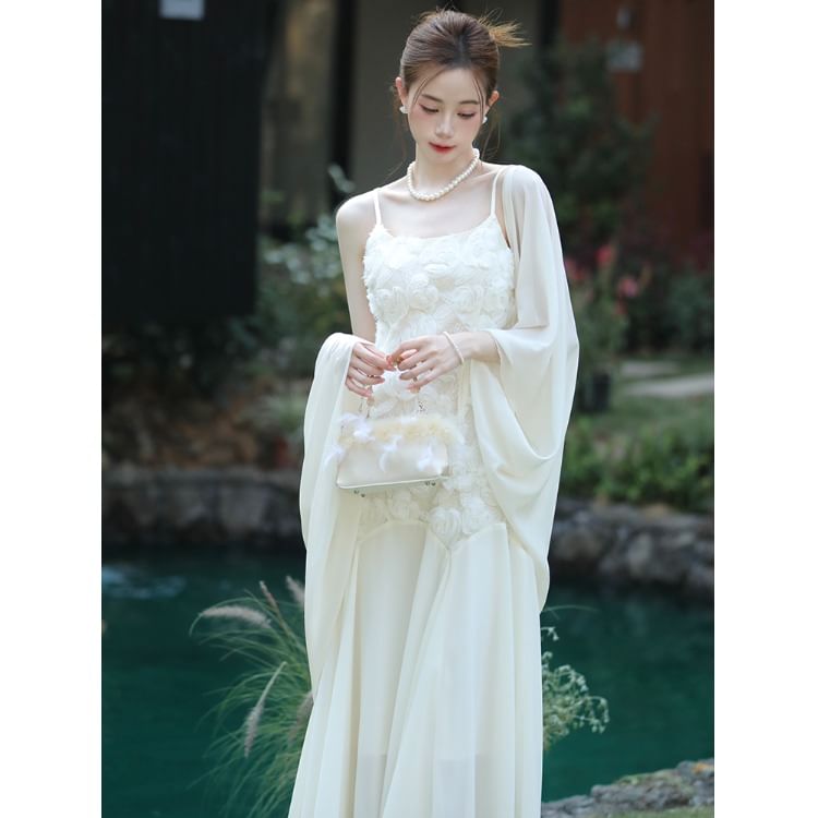 Lace Spaghetti Strap Maxi Dress Cardigan Set