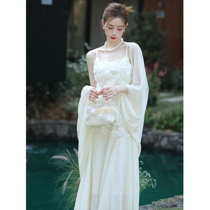 Lace Spaghetti Strap Maxi Dress Cardigan Set
